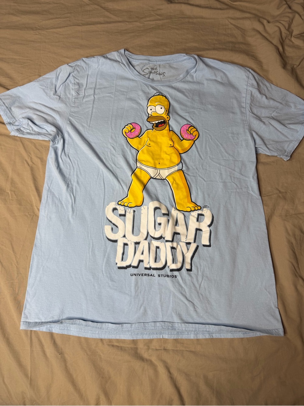 The Simpsons "Sugar Daddy" Homer Graphic Tee  Universal Studios Light Blue Sz L